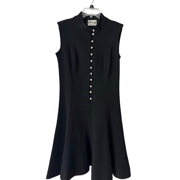 Vintage Act III Mod Black Wool Dress w/ Rhinestone Buttons - Picture 11 of 14